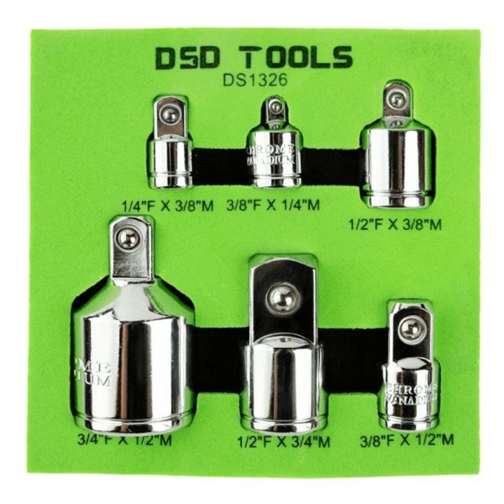 Set 6 adaptoare cheie tubulară DSD Tools, Crom Vanadiu, dimensiuni 1/4" - 3/4"