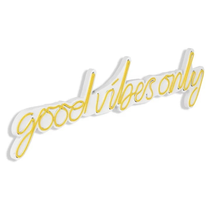 Decor de perete Re-Bloom, Good Vibes Only, galben/alb, 79 x 19 x 2 cm