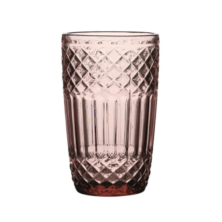 Pahar apa Vitra Urban Living 380ml, roz transparent, fatetat, 8x13cm