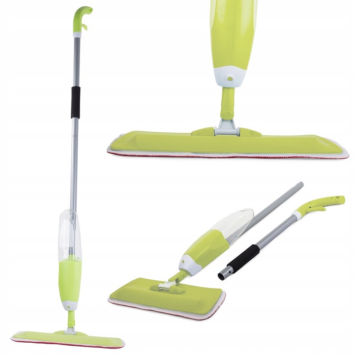 Mop plat cu pulverizator, verde, dimensiune laveta 40x15cm, înălțime totală 127cm