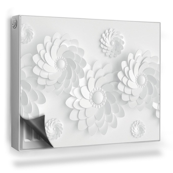 Capac decorativ pentru calorifer, Wallfluent, Origami, flori, Gri, 80 x 60 cm, 010220260030000056587