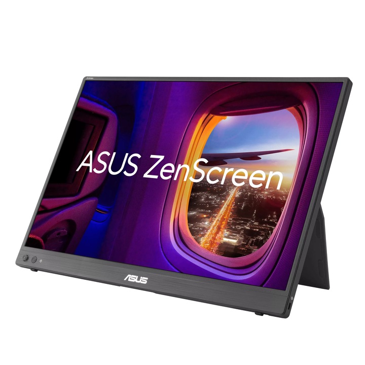 Asus ZenScreen MB16FC Hordozható monitor, 16", WUXGA (1920 x 1200), IPS, 5ms(GTG), 75Hz, Automatikus elforgatás, Trace Free technológia, QuickFit, SPLENDID technológia, Alacsony kékfény-kibocsátás, Villódzásmentes, USB Type-C® , Mini-HDMI®, Fekete