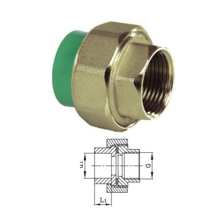 Racord Olandez PPR SPK, 32 mm x 1", verde, PN20