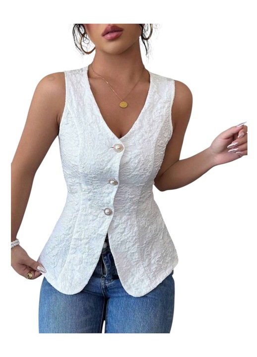 Top dama, alb, fara maneci, slim, marimea M