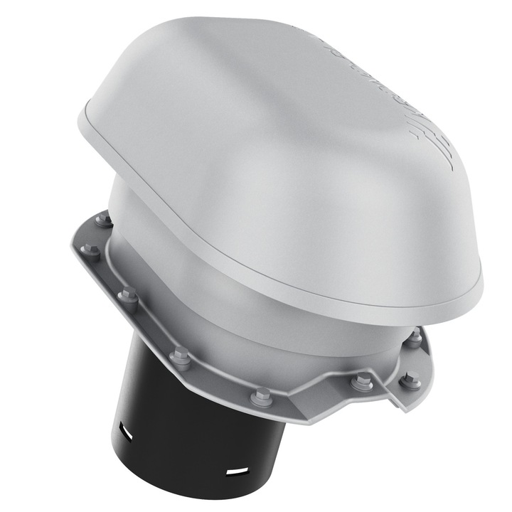 Ventilație sanitară Krono-Plast 125 mm, argintiu RAL 9006, set complet cu bază și accesorii Trapez T35