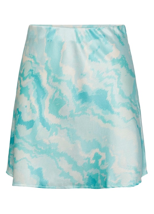 Fusta femei, Pieces, mini, turcoaz, cu imprimeu marmorat, fluida, casual, M