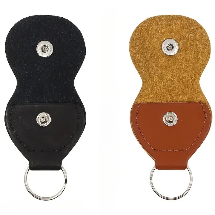 Öko-bőr gitár pengetőtartó, 2 darabos szett, fekete és barna színek, hordozható és csúszásmentes, méretei 10×5 cm
