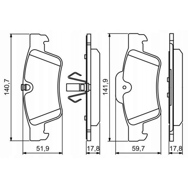 Kloce de frana Bosch, set, 141,9x52,7x17,8mm, pentru Mercedes-Benz KLASA G, KLASA GL, KLASA M, KLASA R