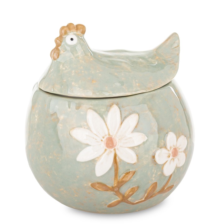 Tyúk alakú kerámia tál, világoszöld, 14, 5 x 12 x 13, 5 cm