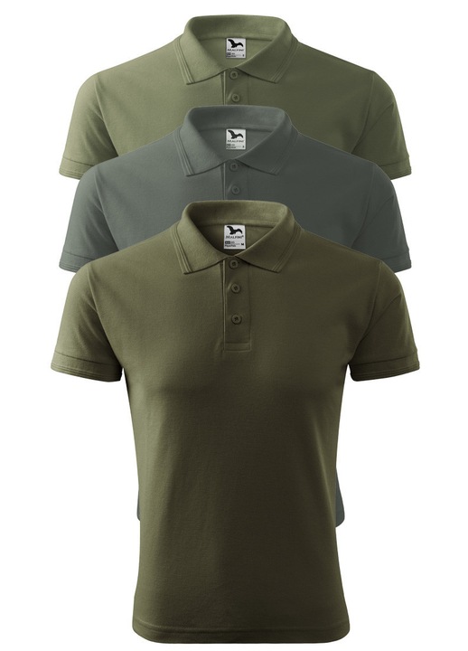 Set tricouri polo pentru barbati, Malfini Pique, Verde/Kaki/Gri ardezie