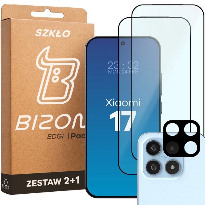 2x Sticla de protectie + Sticla camera foto Bizon Edge Pack pentru Xiaomi 17