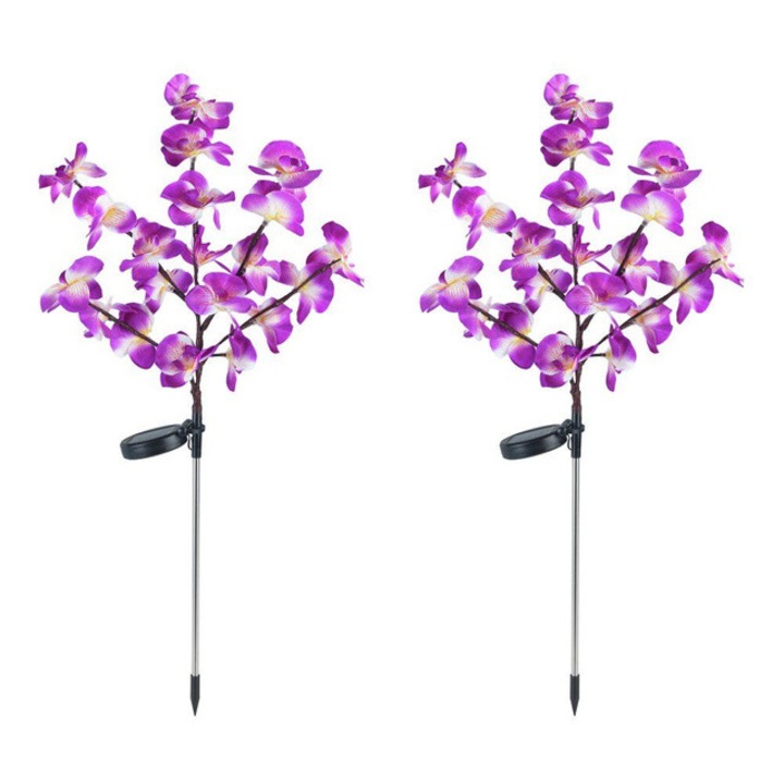 Napelemes kerti lámpák, LED orchideák, 2 darabos készlet, 75 cm