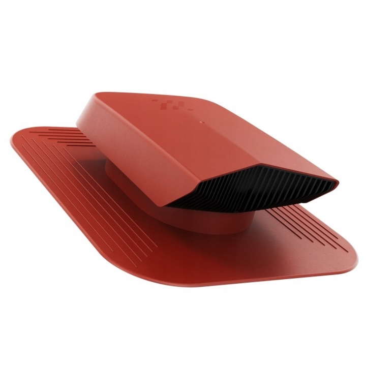 Ventilator polaciowy Krono-Plast, rosu RAL 3009, dimensiuni 46x37cm, set cu baza pentru gont si papa