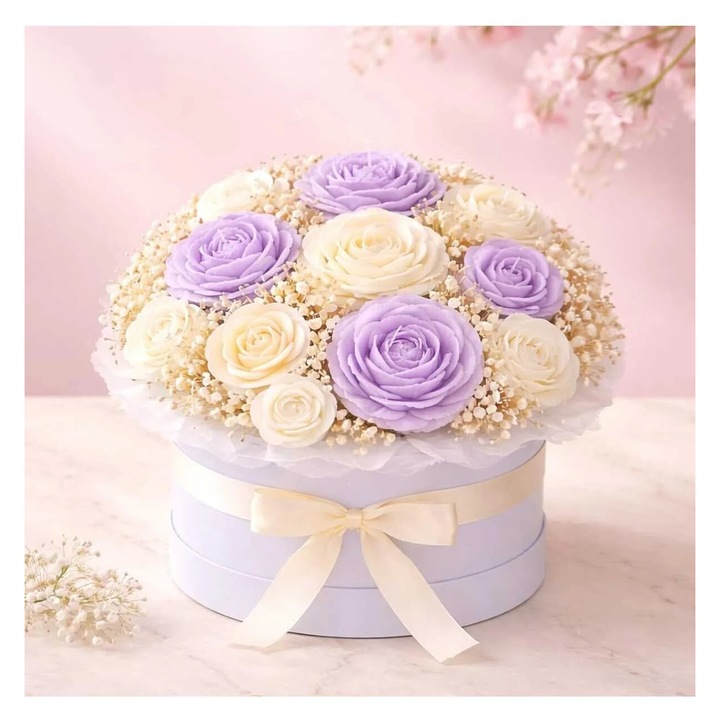 victiny Aranjament floral din flori din ceara parfumata si din flori naturale uscate