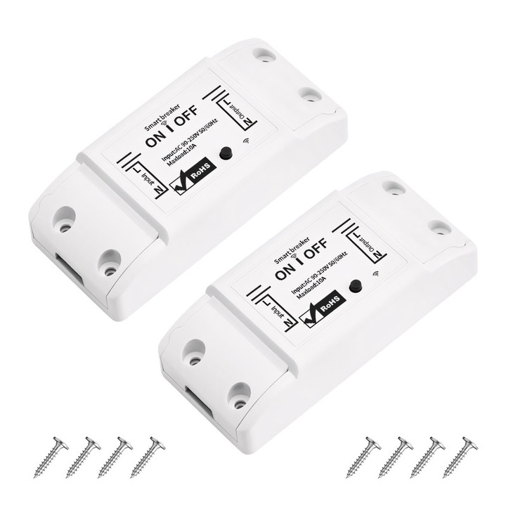 2 db vezeték nélküli intelligens relé készlet, 10A, Wi-Fi/Bluetooth, hangvezérlés, kompatibilis a Tuya, Smart Life, Google Assistant, Amazon Alexa rendszerekkel