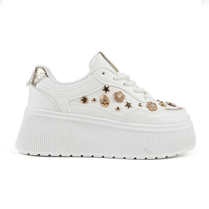 Pantofi Sport De Dama, Din Piele Ecologica, Cu Platforma, D1496, Alb, Alb