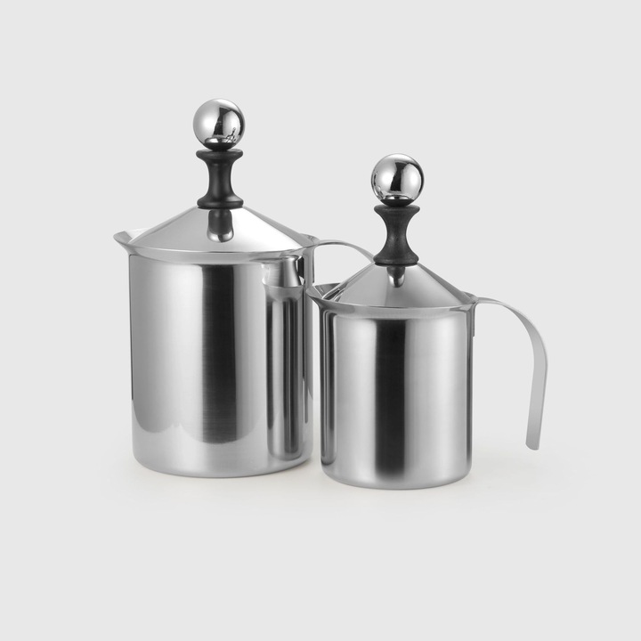 Picher manual pentru spumare lapte 800ml, inox, cu plasa dubla, accesorii cafea