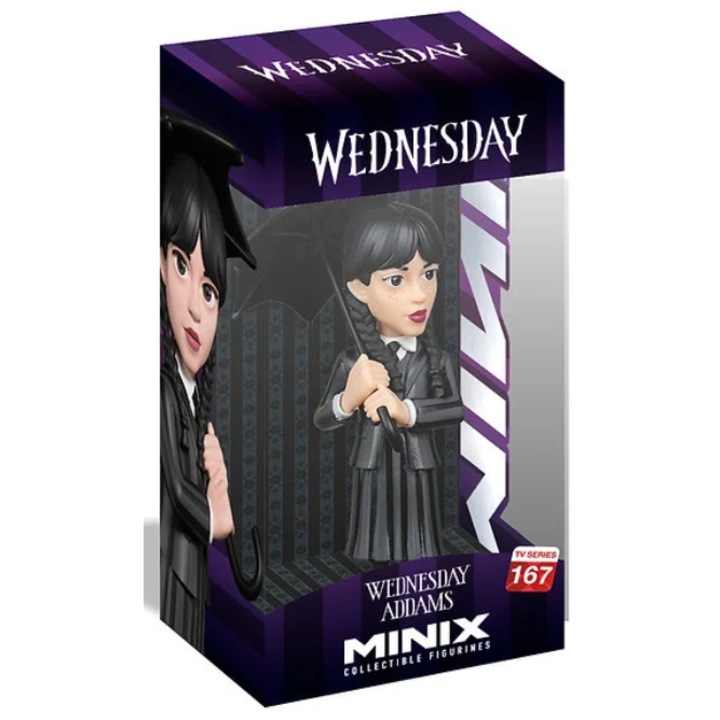 Figurina - Wednesday - Wednesday Addams with Umbrella, Negru, 12 cm