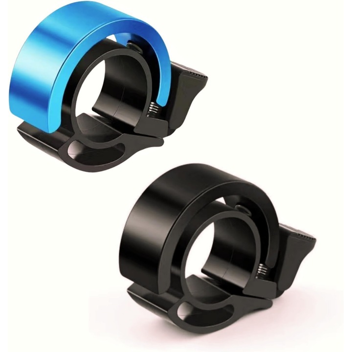Sonerie bicicleta set (2 bucati), sunet puternic, dimensiune mica, neagra + albastra, pentru biciclete montane, de curse, electrice, pentru copii si adulti