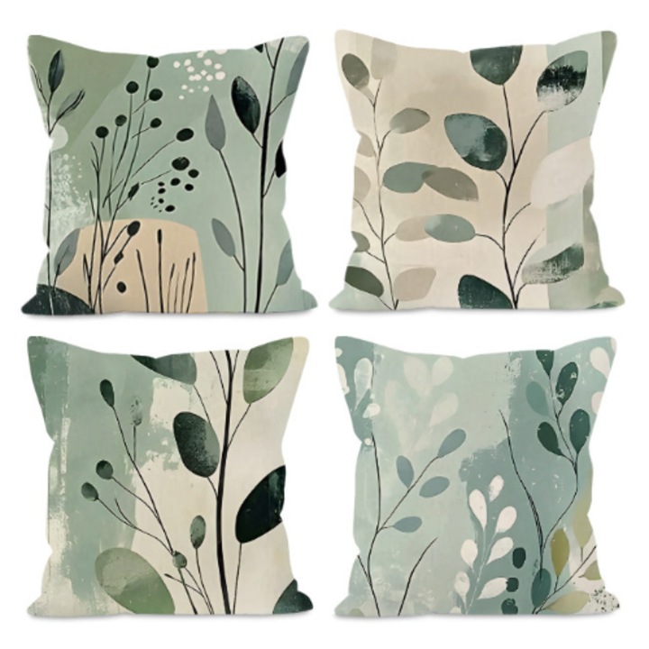 Fata de perna cu imprimeu floral, 50x50cm, material din in, respirabil si confortabil, set