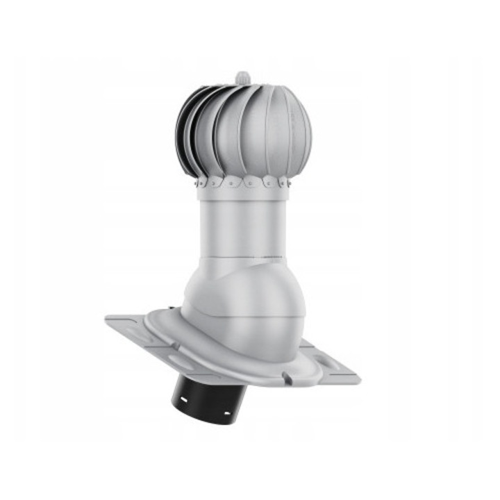 Tetőszellőző kosár, ROTOLINE 125 mm, ezüst 9006, univerzális alappal cserép típusú és trapézlemezhez, komplett szett