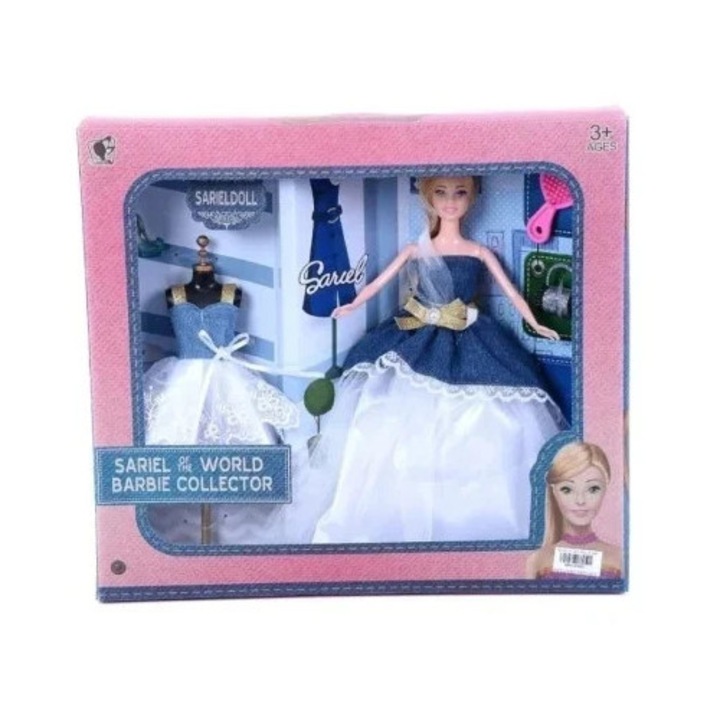 Papusa fashion Sariel in rochie eleganta si accesorii, rochie de schimb si manechin, Velve