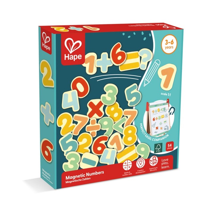 Set cifre magnetice din lemn Hape, 54 piese, +3 ani
