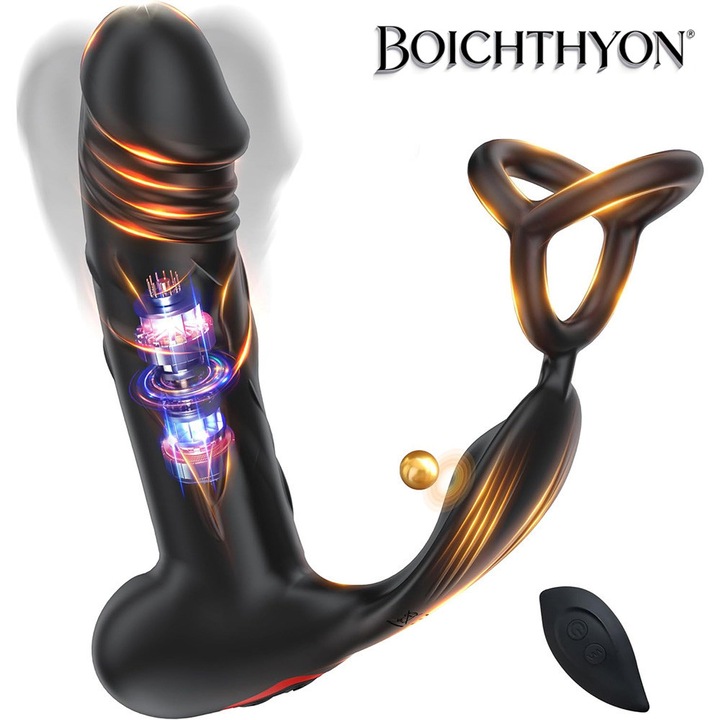 Anális vibrátor dugó, Boichthyon®, speciálisan férfiaknak tervezve - szilikon anális dugó három gyűrűvel, puha és rugalmas kialakítás, tíz vibrációs mód, távirányítóval, mágnesesen újratölthető