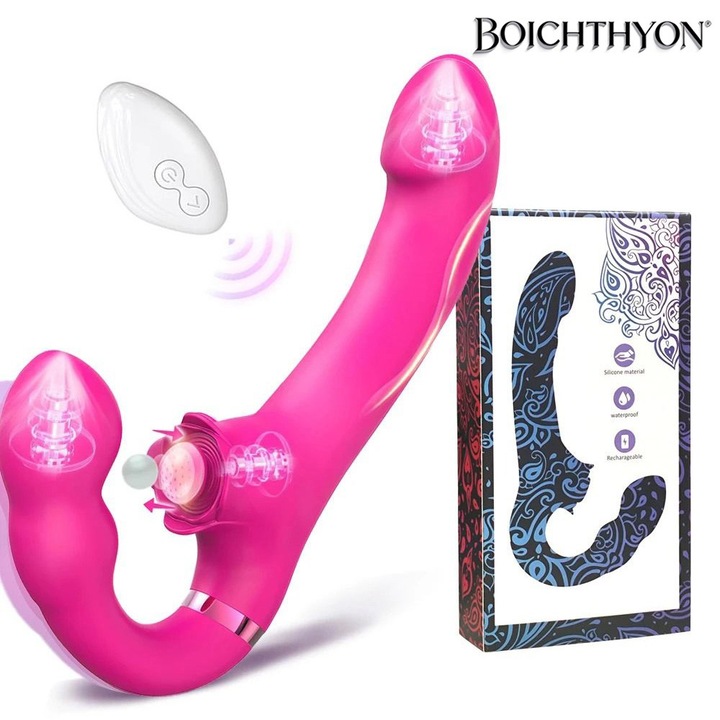 Boichthyon® Hordozható Pánt Nélküli Dupla Vibrátor, 2 az 1-ben Pároknak, 10 Rezgésmód & 5 Pulzálás, Távirányító, Orvosi Szilikon, Csendes, Újratölthető