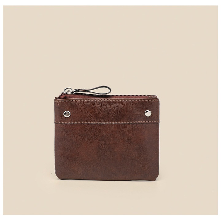 Portofel scurt din PU pentru femei si barbati, culoare cafea, 13x10x1cm