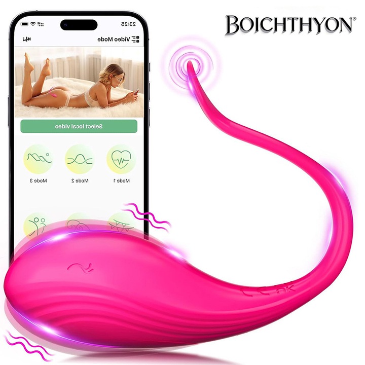 Vibrátor Csikló & G-pont Boichthyon®, Applikációval Vezérelhető, 10 Rezgésmód, Orvosi Szilikon, Vízálló IPX7, Csendes, Kettős Stimulátor Nőknek, Rózsaszín