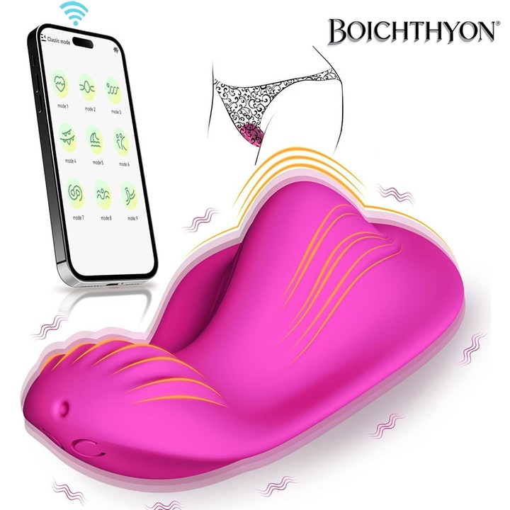 Boichthyon® hordozható vibrátor nőknek, alkalmazás és távirányító vezérléssel, 9 rezgésmód, orvosi szilikon, USB-ről tölthető, csendes, diszkrét, vízálló
