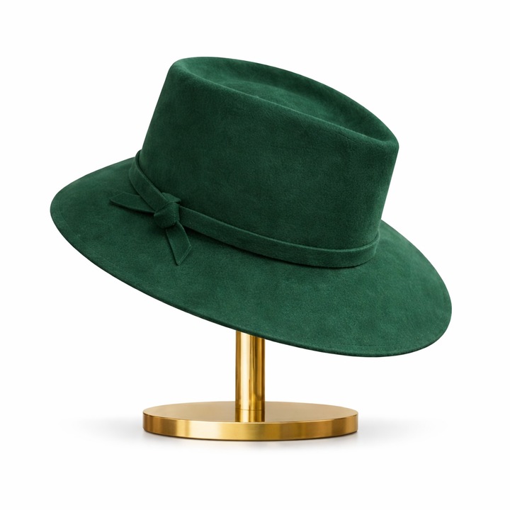 Palarie Dama Verde Model Fedora din Fetru Premium – Bor Larg, Marime Reglabila, Accesoriu Elegant pentru Tinute Rafinate