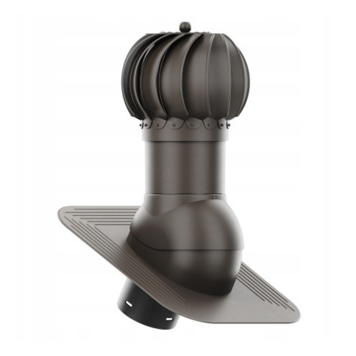 Cominek ventilator ROTOLINE 125mm, set cu baza pentru acoperisuri din tigla si sindrila, culoare ciemny braz RAL 8019