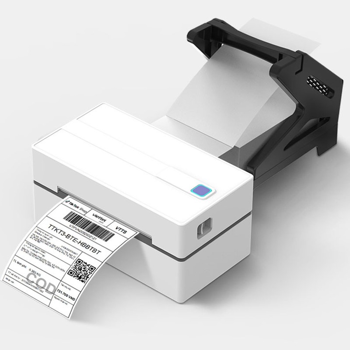 Imprimanta termica wireless, alba, suporta imprimarea etichetelor, conectare multi-dispozitive, cu suport