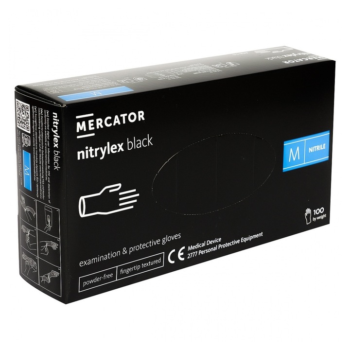 Manusi nitril nepudrate, Mercator Nitrylex Negre, Marimea M
