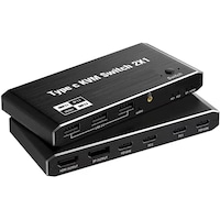 Switch KVM USB-C 2 Porturi, Rikbo, HDMI 2.1 + DisplayPort 1.4, 8K 60Hz, alimentare PD 100W