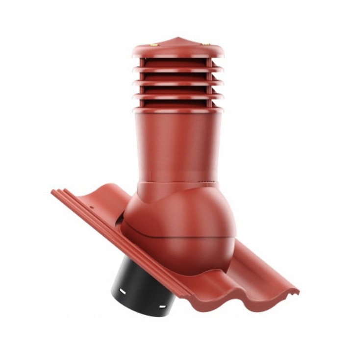 Kominek ventilator Krono-Plast Fi 150, neizolat, 500mm, pentru acoperisuri din tigla betonata, culoare rosie