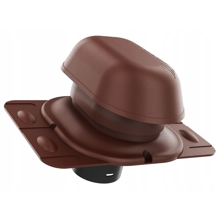 Combinat de ventilare sanitara Krono-Plast, 125mm, culoare: brun deschis RAL 8017, set complet cu capac si baza de acoperis