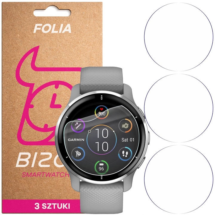 Set 3 Folie de protectie zegarka Bizon Watch Film HydroFlex pentru Garmin Venu 2 Plus