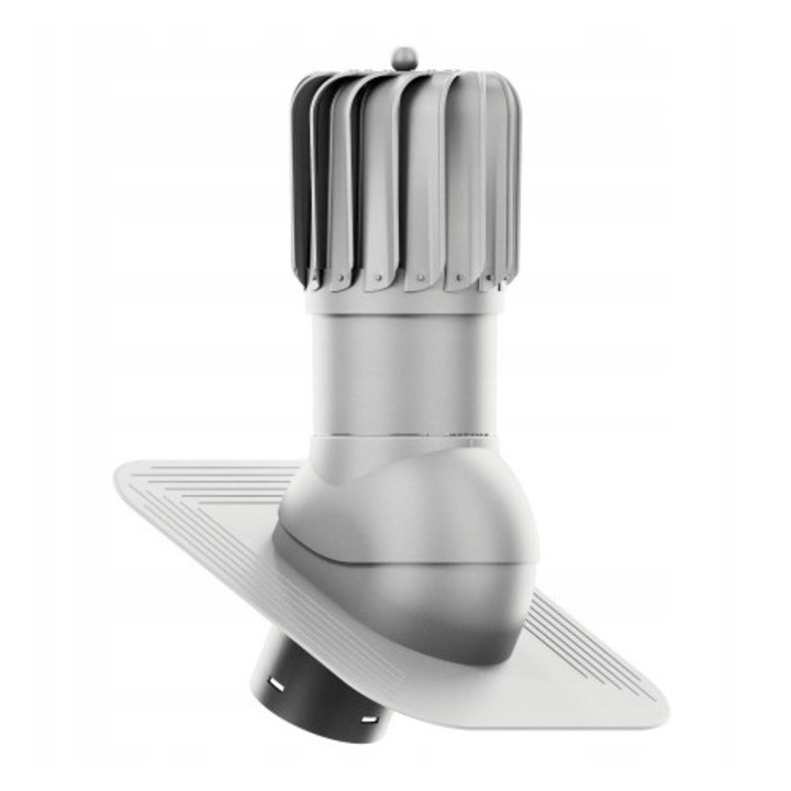 Combinat de Ventilatie ROTOLINE 125 mm, Krono-Plast, JASNY SZARY RAL 7036, cu baza pentru acoperisuri din tigla si carton bituminat, set complet