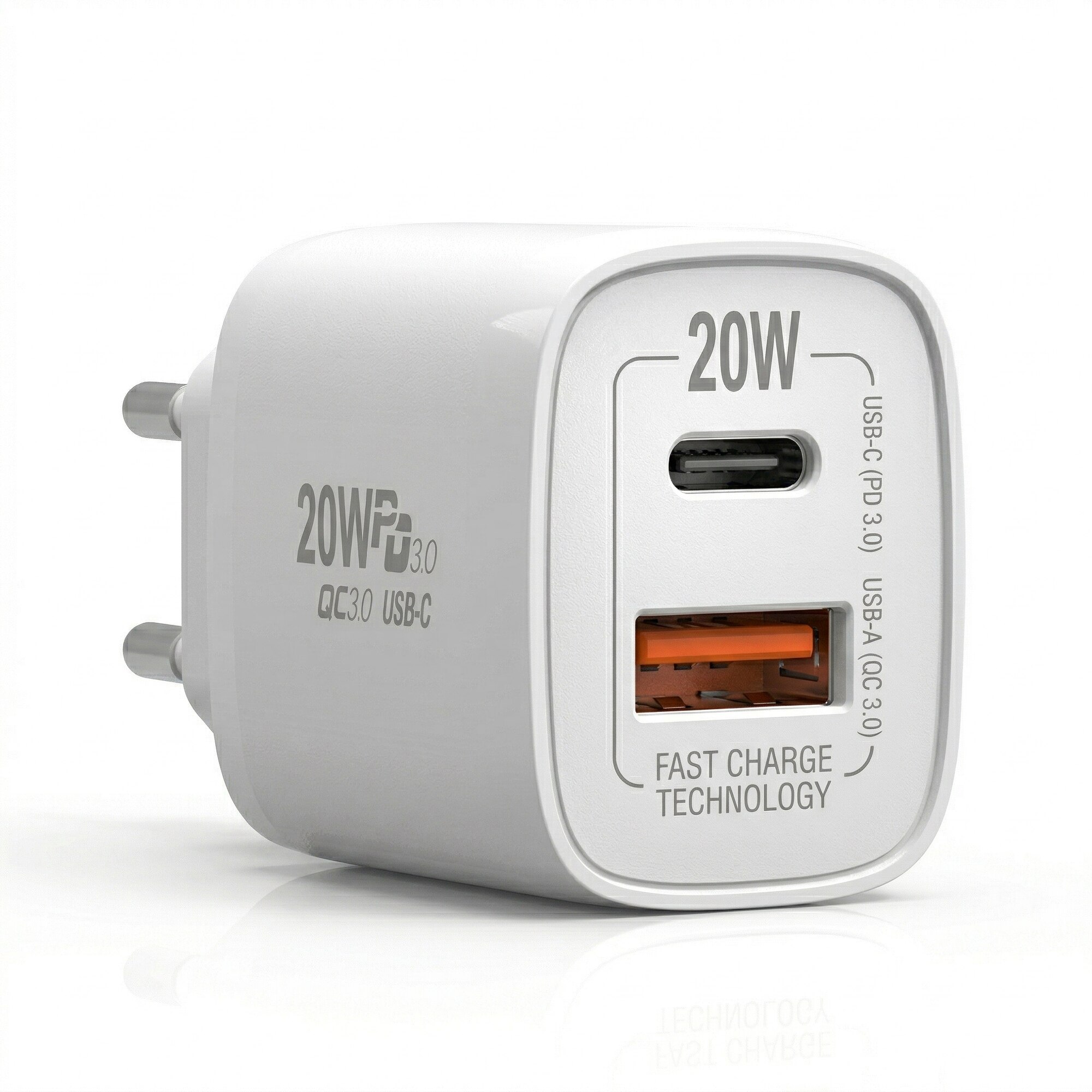 Зарядно за стена Wyred by Monga Power 20CA, Fast Charge 20W, Dual-Port ...