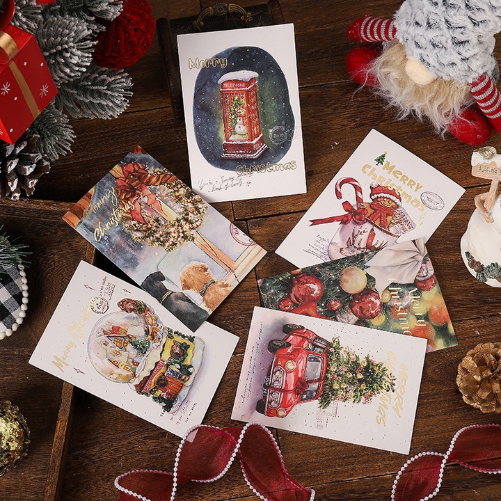 Felicitari de Craciun cu folie aurie, set de 60 bucati, design elegant, hartie speciala, spatiu pentru mesaj personalizat