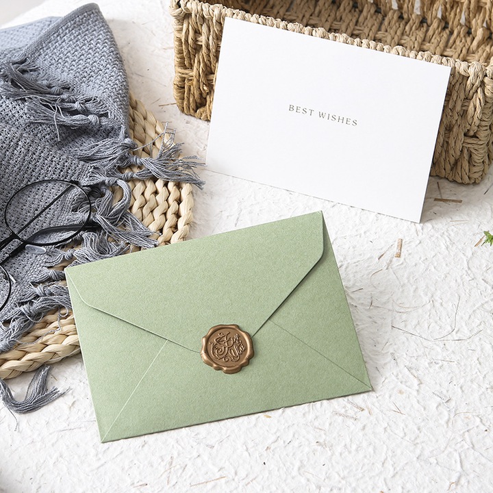 Set felicitari cu sigiliu din ceara, 10 carduri, verde avocado, pentru diverse ocazii