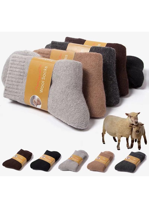 Set de 6 perechi de sosete din lana pentru barbati, captusite, medii, culoare solida, design simplu, rezistente la frig