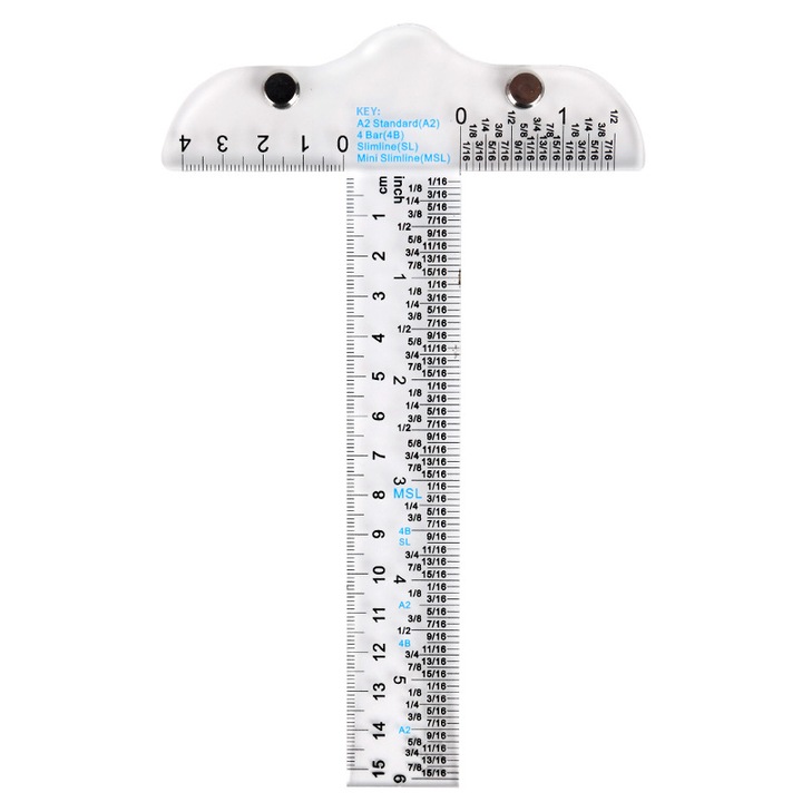 Ruler T-Forma Acrilic Transparent 15cm, Set 1 bucata, Masurare in Inch si Centimetri
