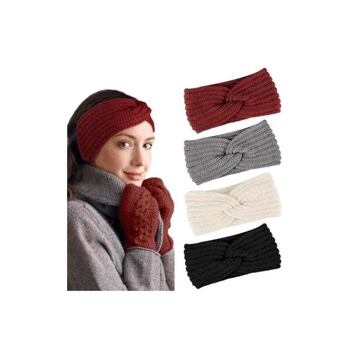 Caciula de iarna pentru femei, set cu detalii crosetate, culoare multicolor, cadou de Craciun