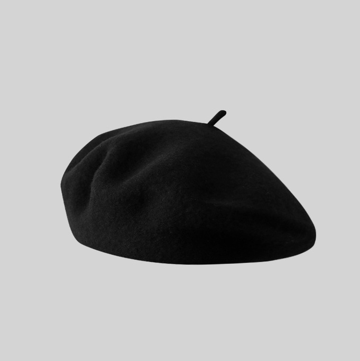 Caciula beret unisex, neagra, stil clasic, material usor, pentru toamna/iarna