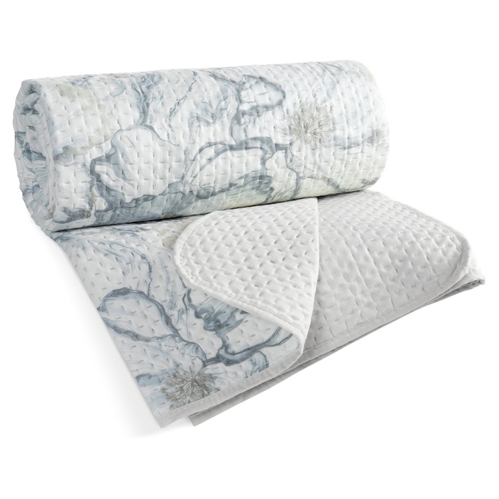 Cuvertura decorativa Eurofirany, 240x220cm, model floral, tehnologie hot press, 100% poliester