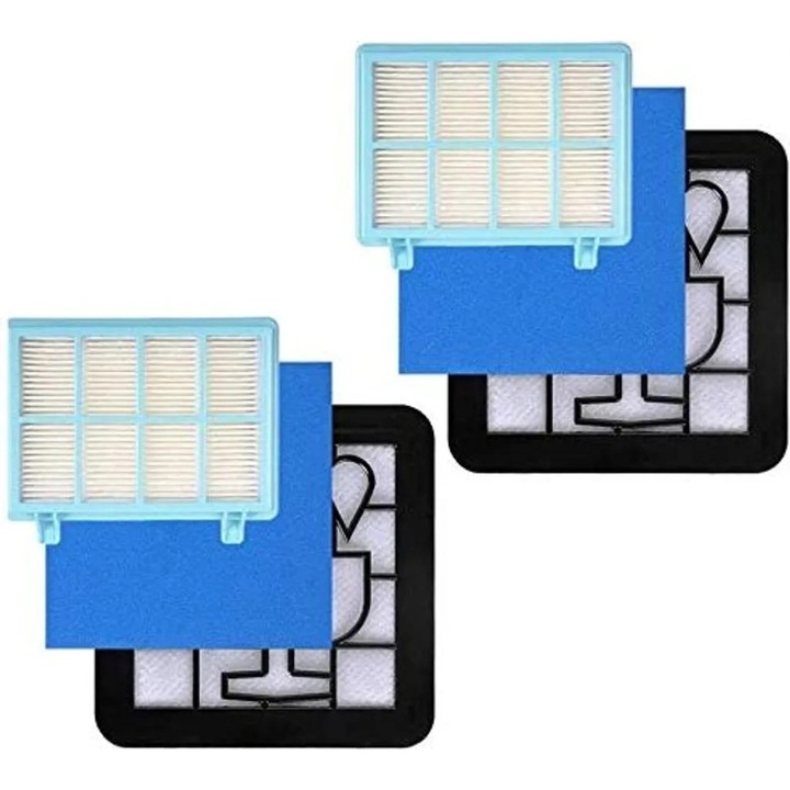 Filtre HEPA pentru aspiratoare Philips, set de 2, protectie motor, compatibile cu PowerPro Compact FC9332/09, FC8010/01